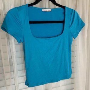 square neck top bright blue short sleeve